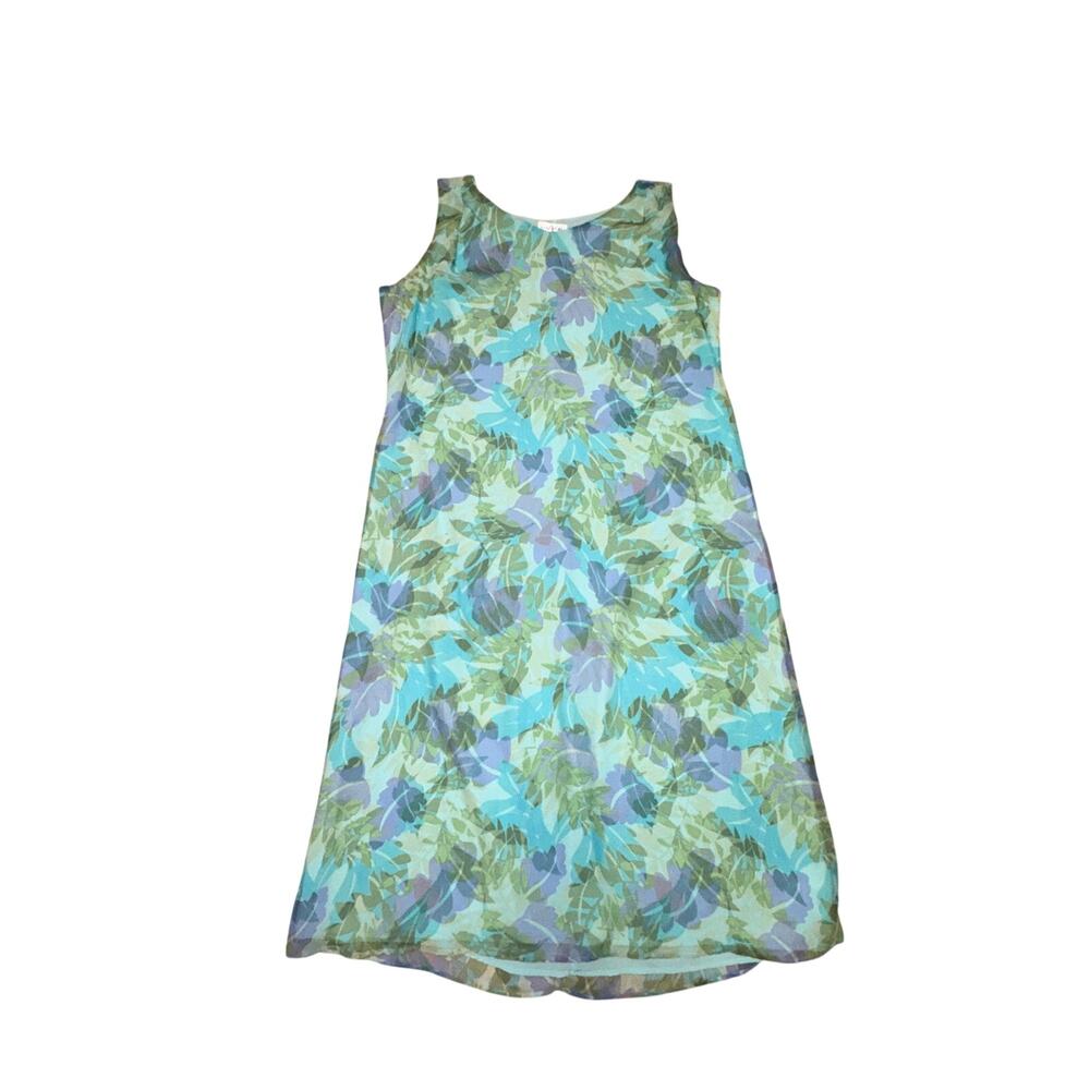 Vtg Liz Claiborne Villager Women's Sleeveless Dress Womens 18W Blue Floral Sheer